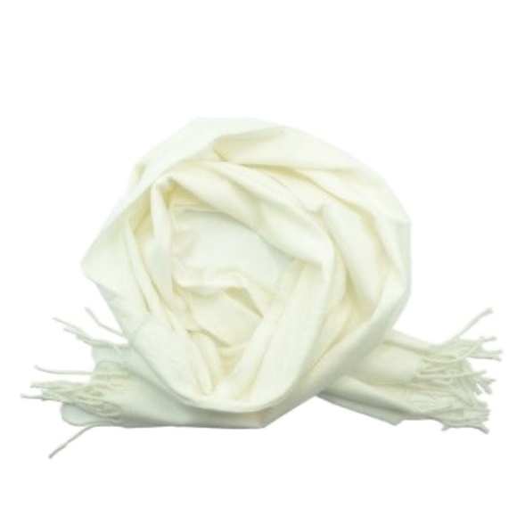 100% CASHMERE WHITE IVORY SCARF - Picture 4 of 6